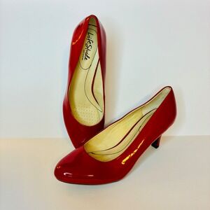 Life Stride Red Patent Leather Round Toe Kitten Heel Pumps New Women Size 8.5M